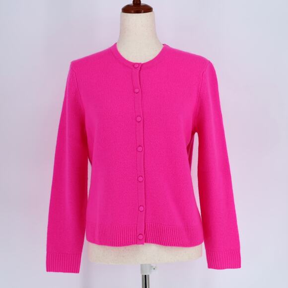 C by Bloomingdale's Women Ultra Pink Cashmere Crewneck Cardigan Sweater Size M - Picture 2 of 6